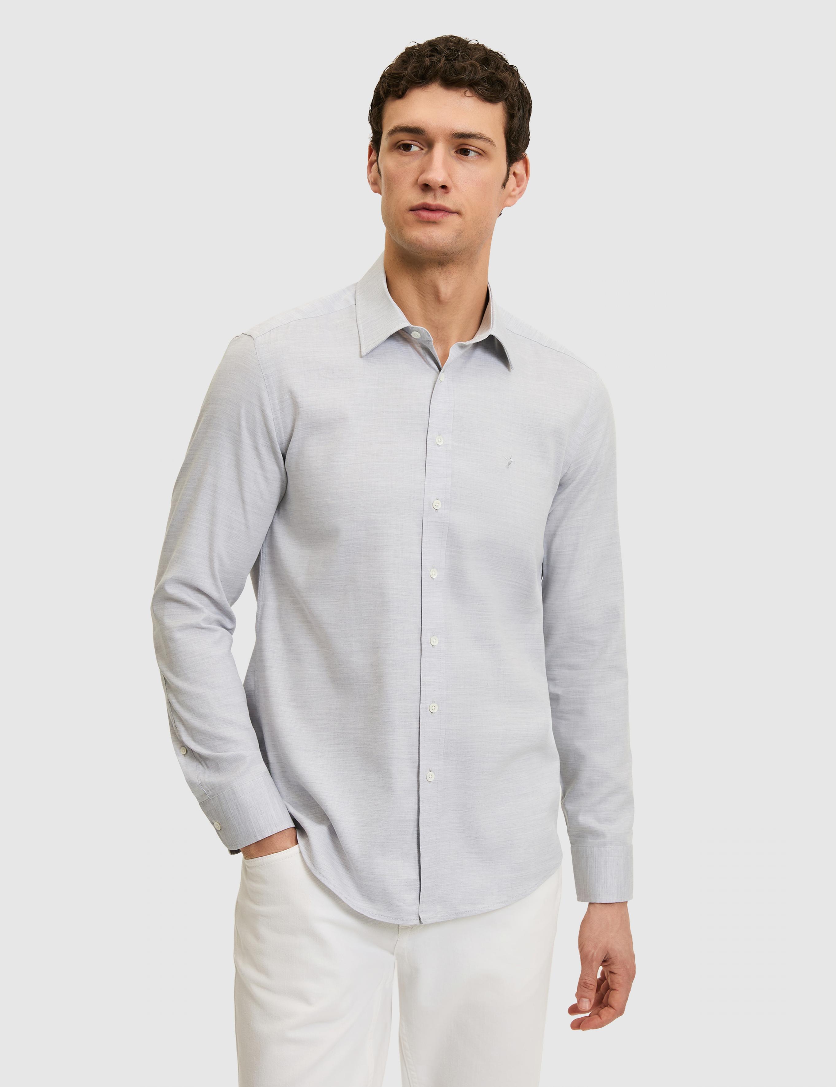 Gri Slim Fit Pamuk Karışımlı Gömlek - 50326162042
