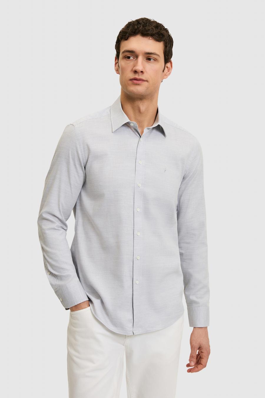 Gri Slim Fit Pamuk Karışımlı Gömlek - 50326162042