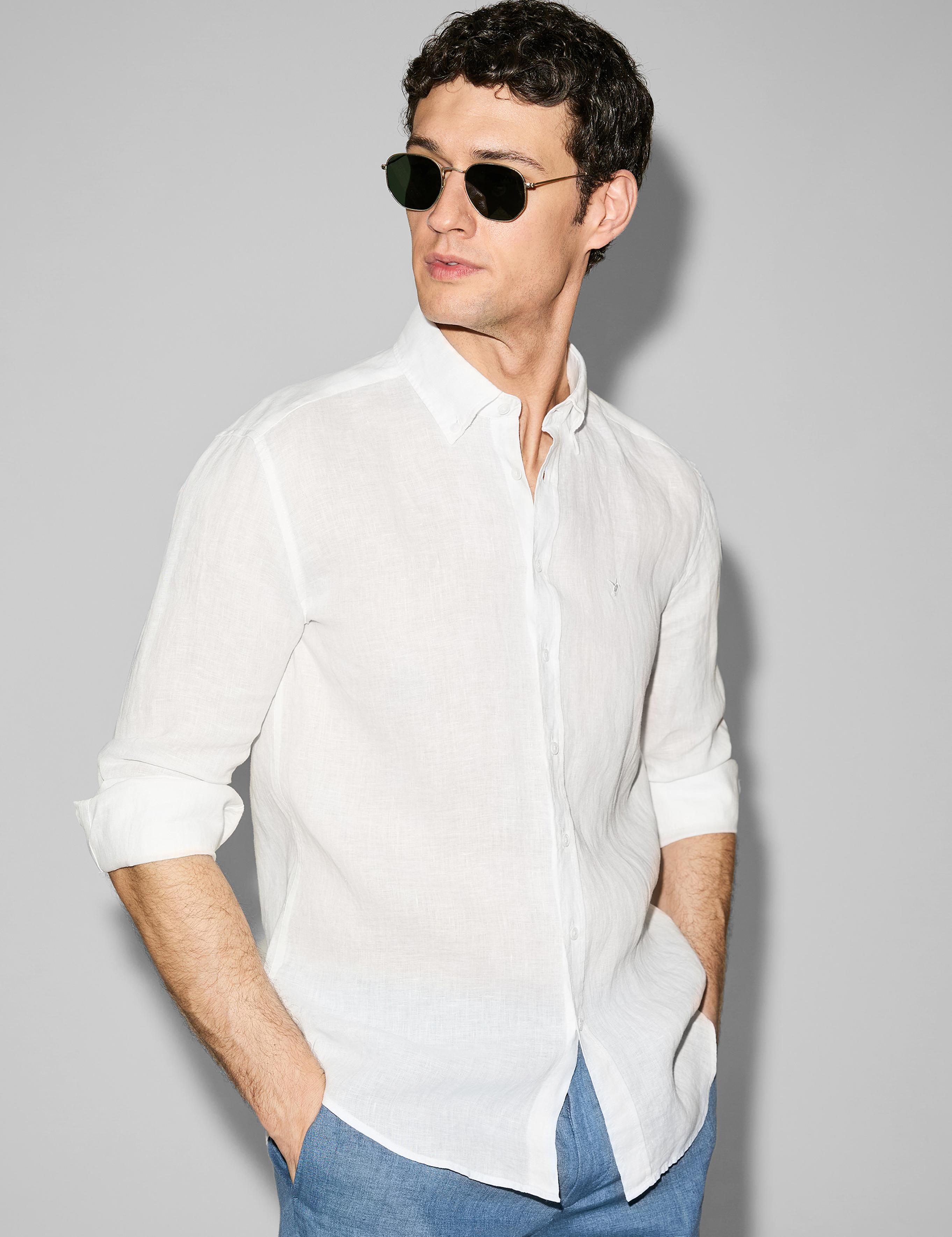 Beyaz Regular Fit %100 Keten Gömlek - 50319198261