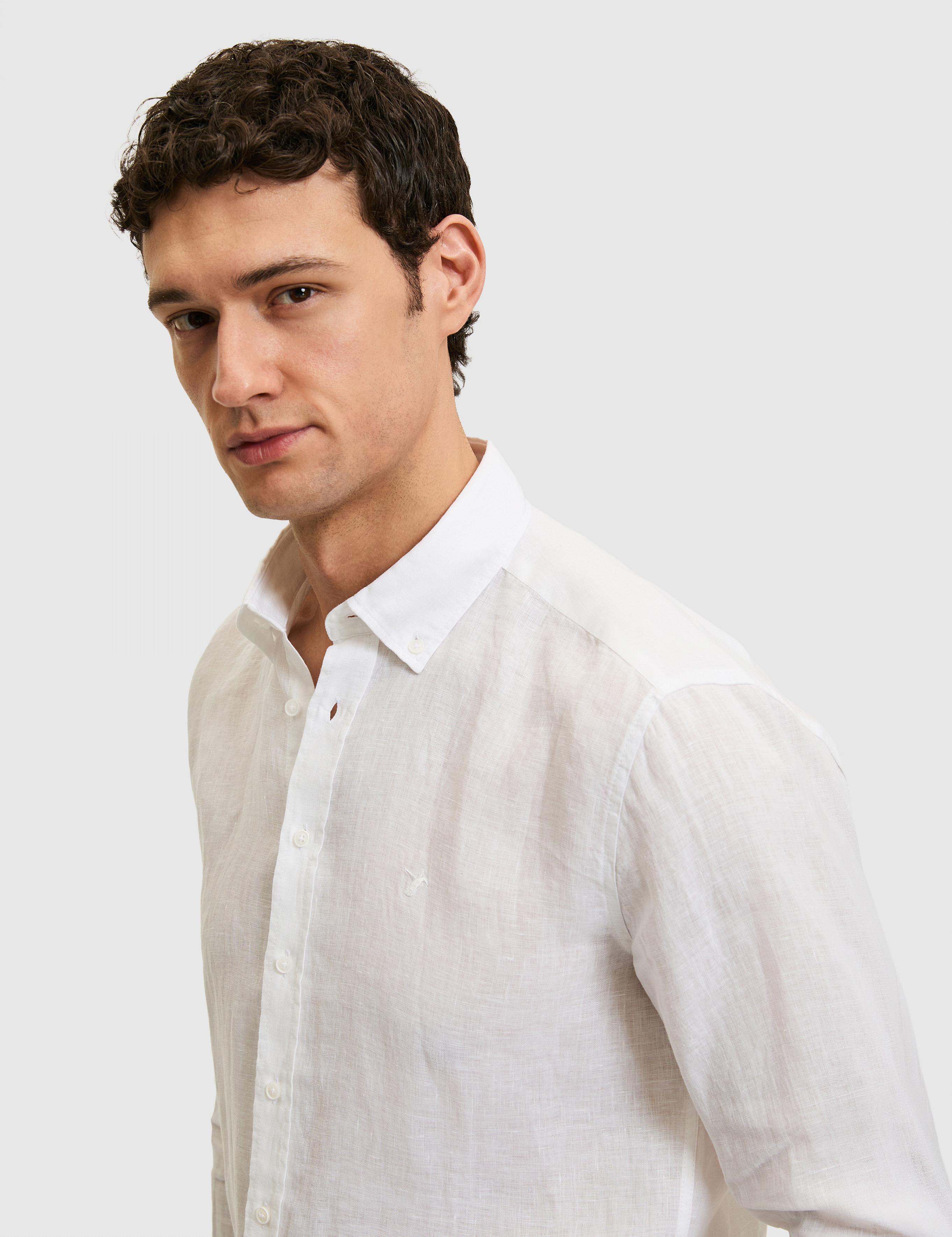 Beyaz Regular Fit %100 Keten Gömlek - 50319198261