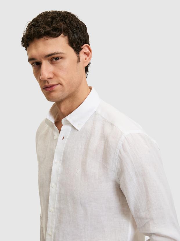 Beyaz Regular Fit %100 Keten Gömlek