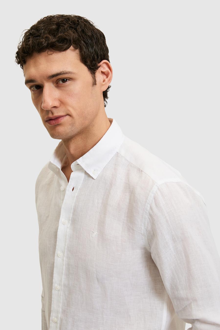 Beyaz Regular Fit %100 Keten Gömlek - 50319198261