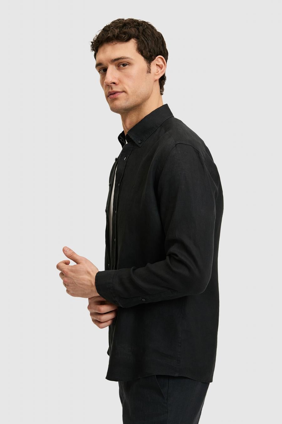 Siyah Regular Fit %100 Keten Gömlek - 50319198279