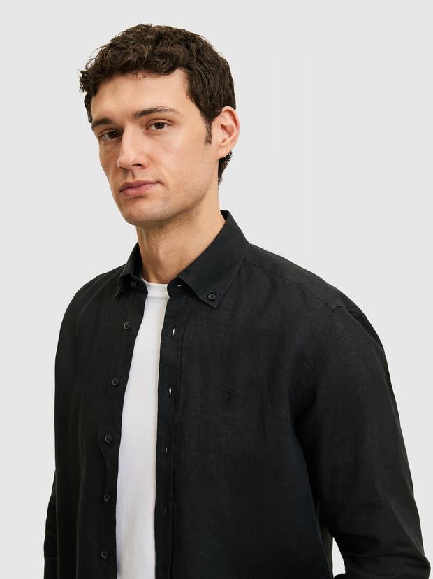 Siyah Regular Fit %100 Keten Gömlek