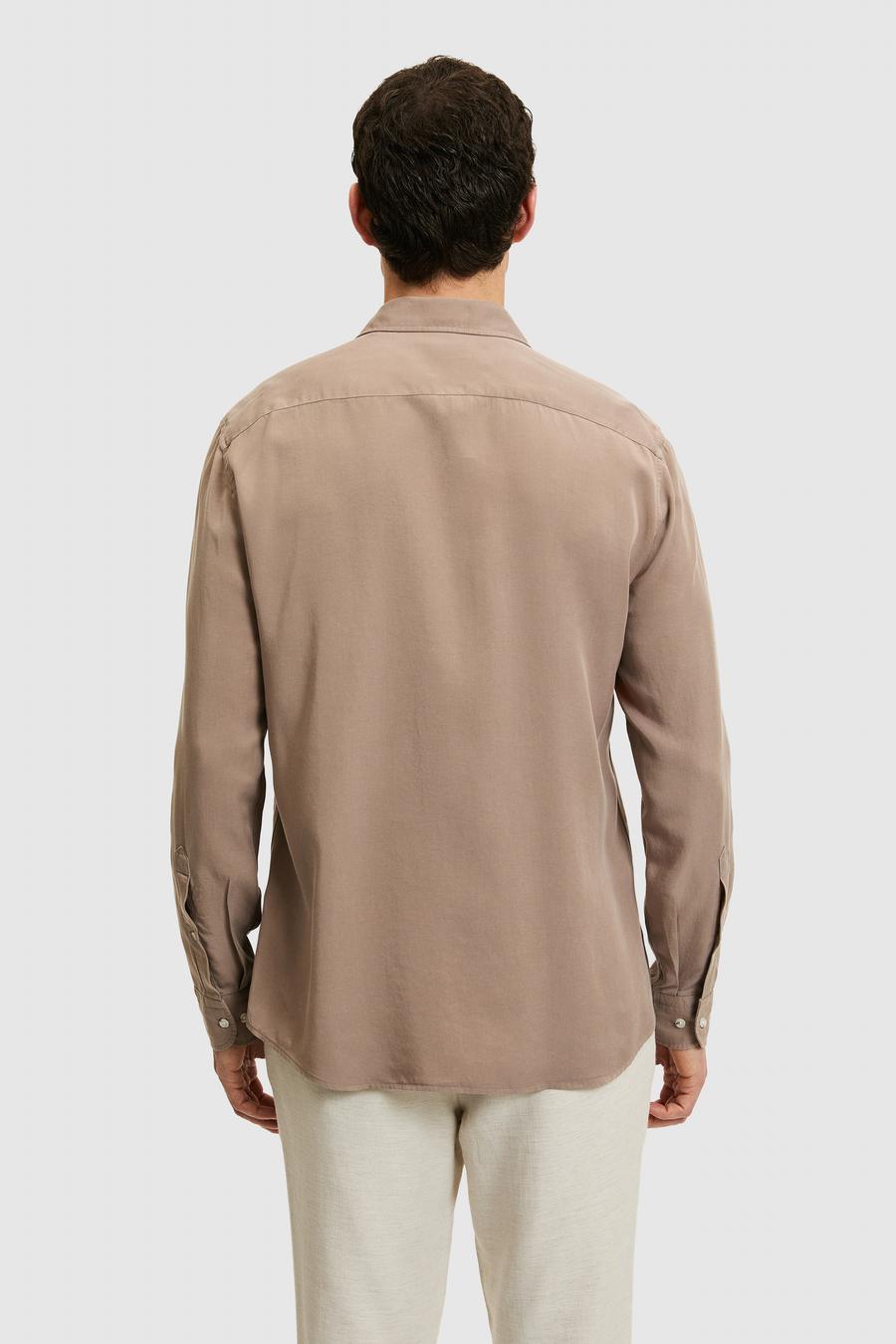 Bej Regular Fit %100 Liyosel Yakası Alttan Biritli Gömlek - 50325434008