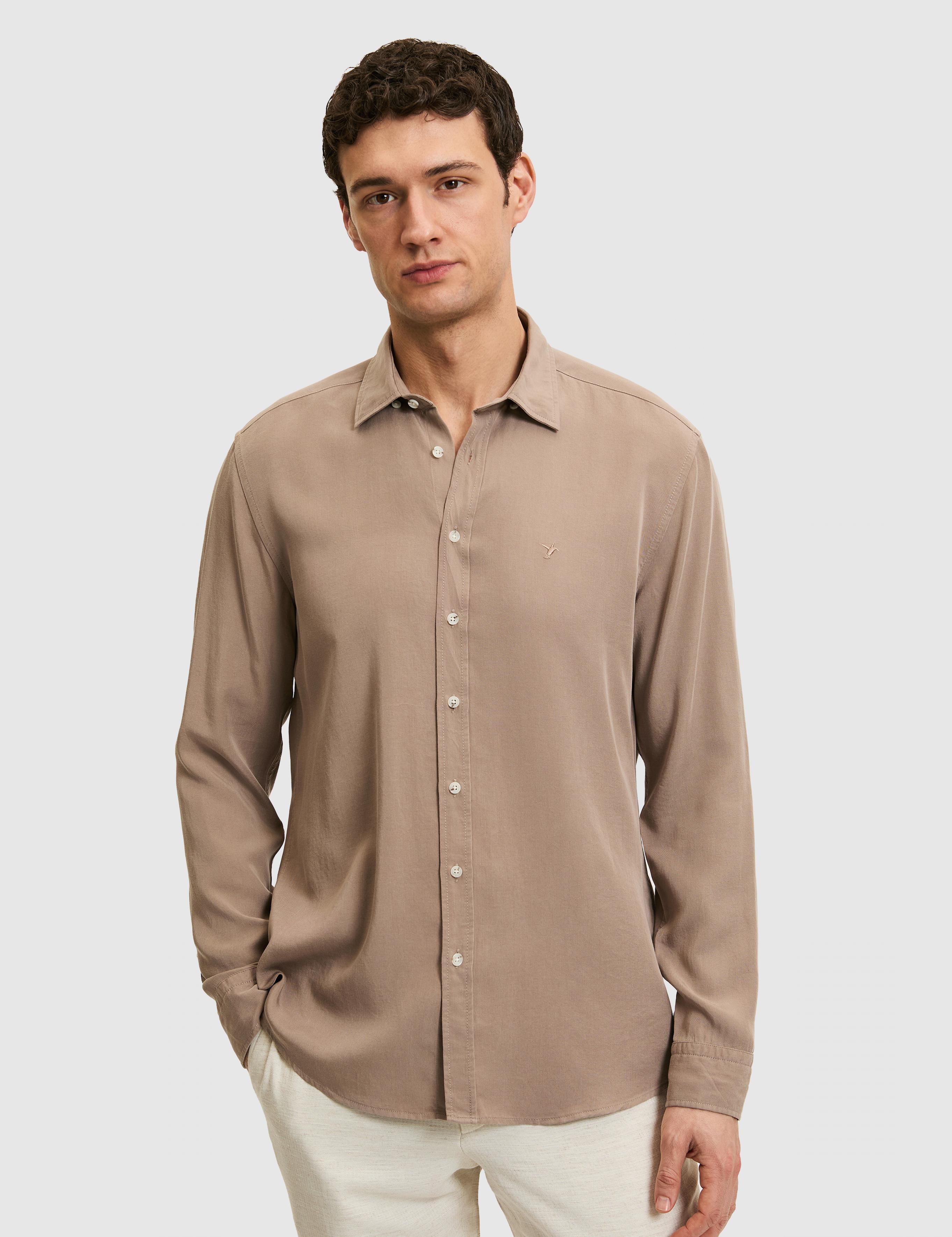 Bej Regular Fit %100 Liyosel Yakası Alttan Biritli Gömlek - 50325434008