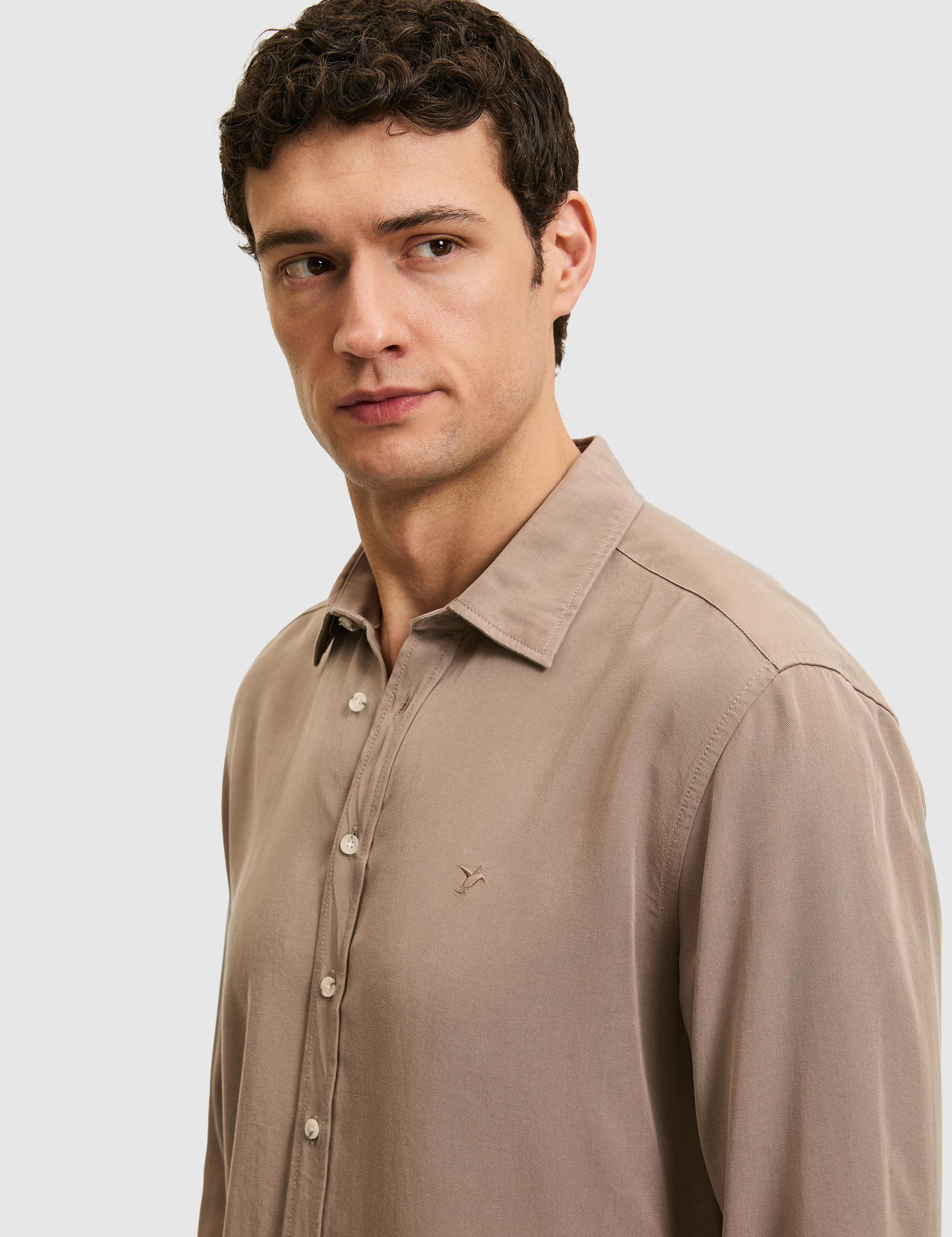 Bej Regular Fit %100 Liyosel Yakası Alttan Biritli Gömlek - 50325434008