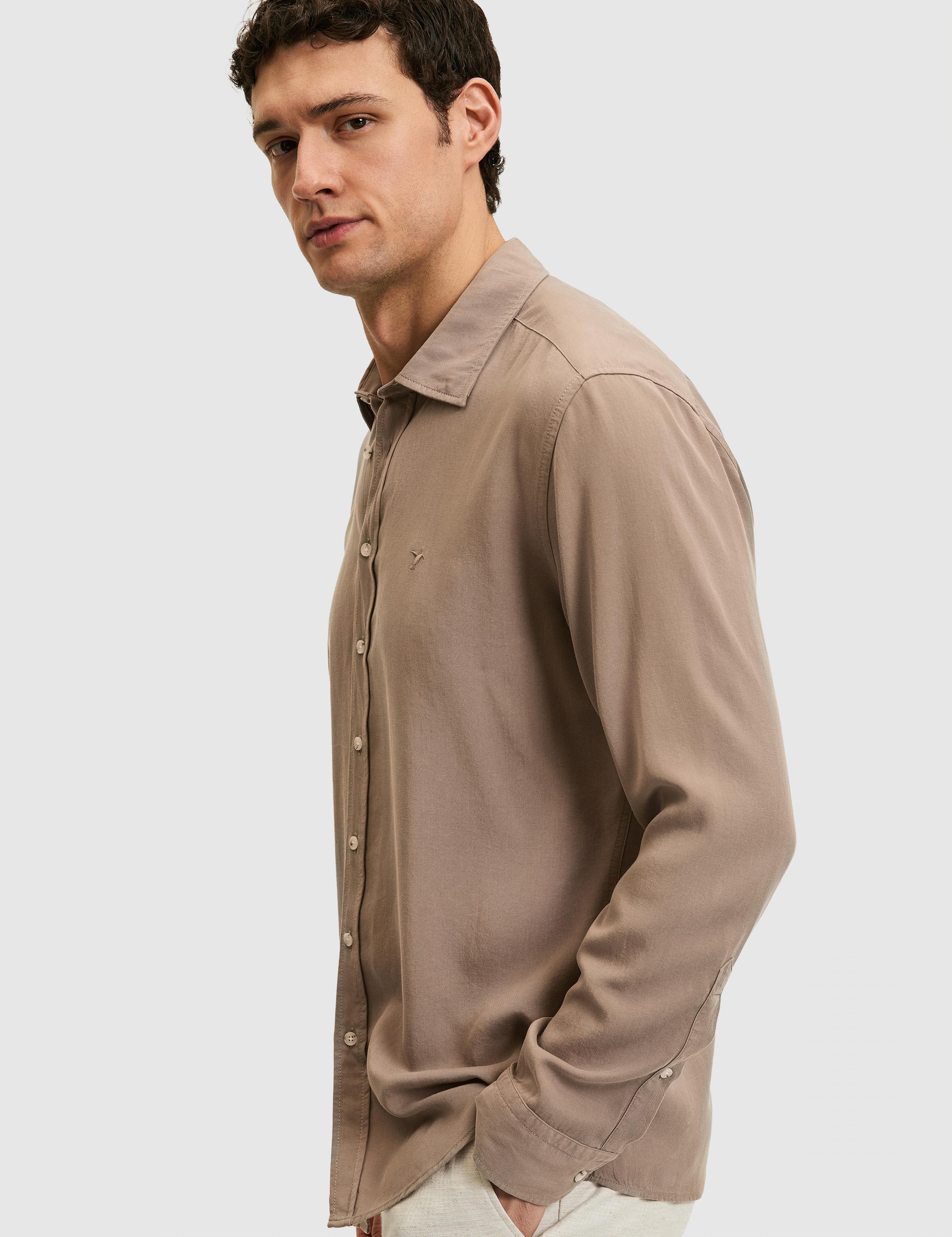 Bej Regular Fit %100 Liyosel Yakası Alttan Biritli Gömlek - 50325434008