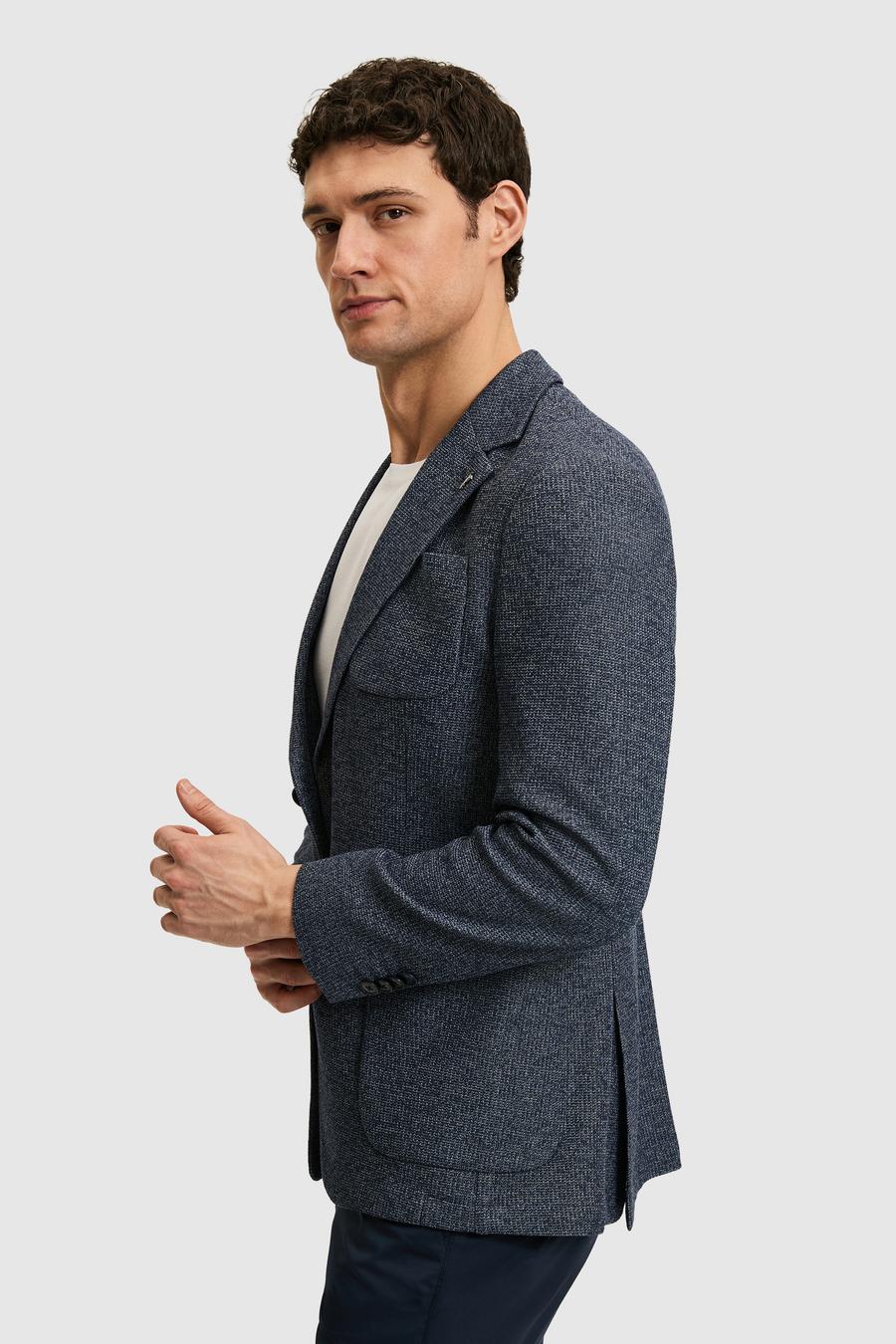 Lacivert Slim Fit Mikro Desen Mono Yaka Spor Ceket - 50319084080