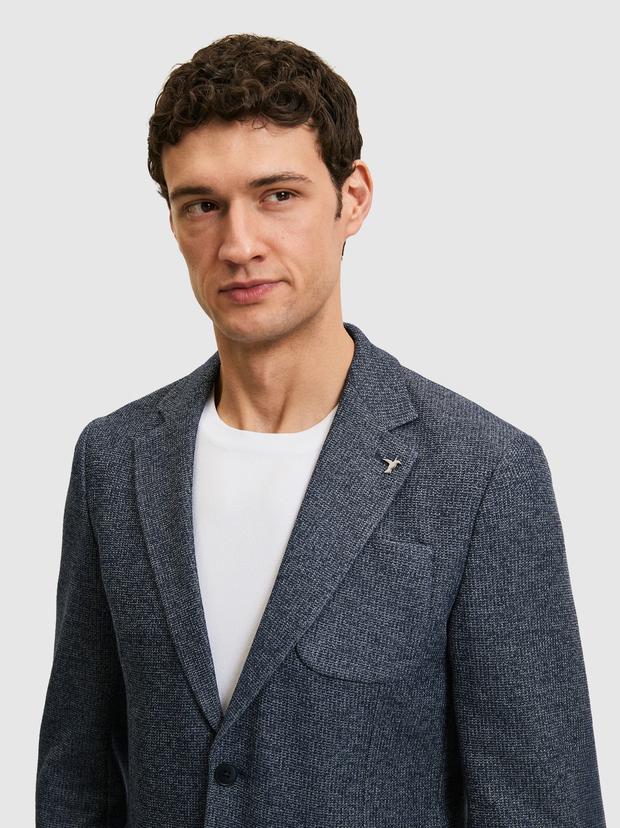Lacivert Slim Fit Mikro Desen Mono Yaka Spor Ceket