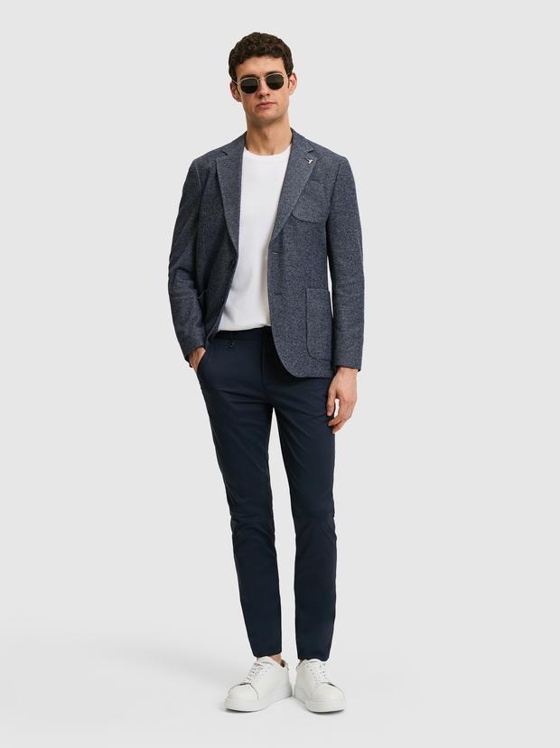 Lacivert Slim Fit Pamuk Karışımlı Beli Lastikli Kanvas Pantolon