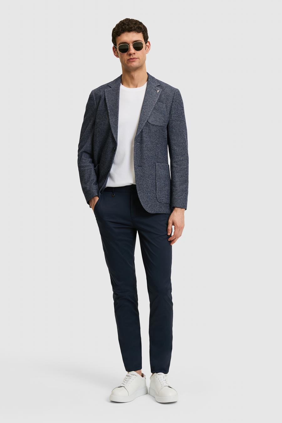 Lacivert Slim Fit Pamuk Karışımlı Beli Lastikli Kanvas Pantolon - 50321098008