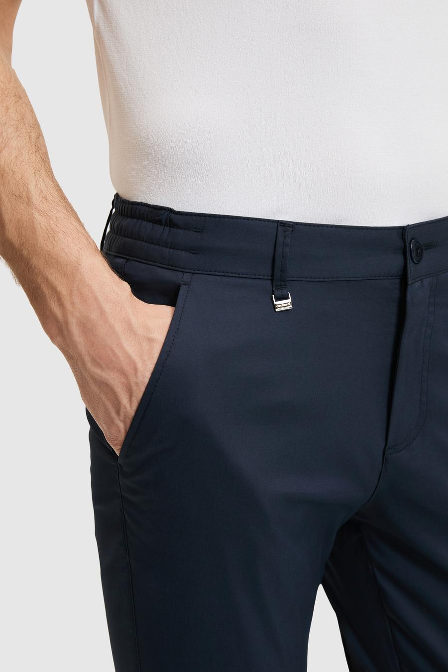 Lacivert Slim Fit Pamuk Karışımlı Beli Lastikli Kanvas Pantolon - 50321098008