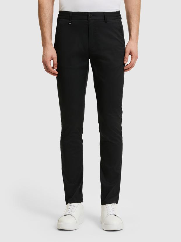 Siyah Slim Fit Pamuk Karışımlı Beli Lastikli Kanvas Pantolon