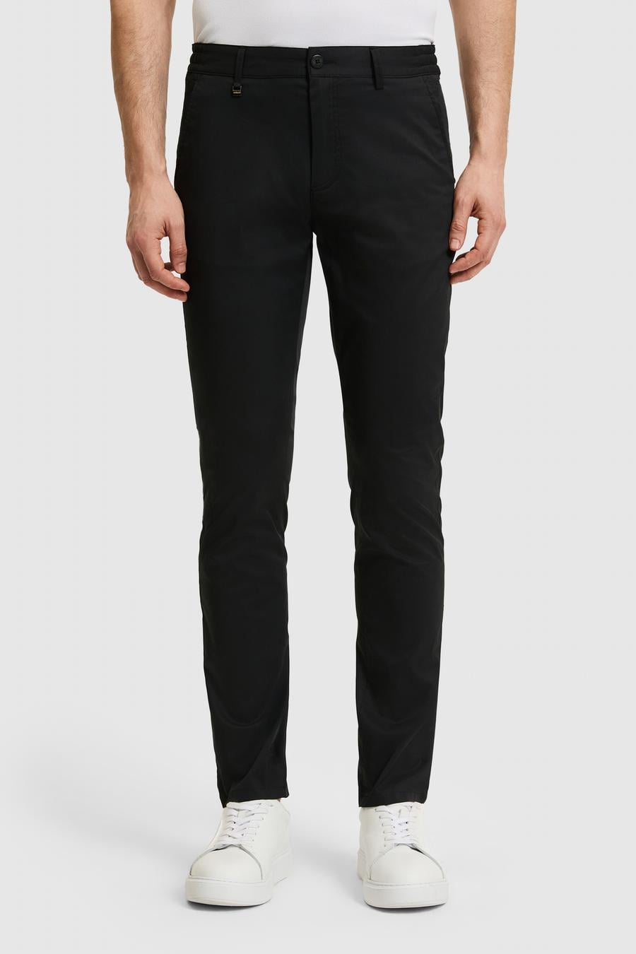 Siyah Slim Fit Pamuk Karışımlı Beli Lastikli Kanvas Pantolon - 50321098073