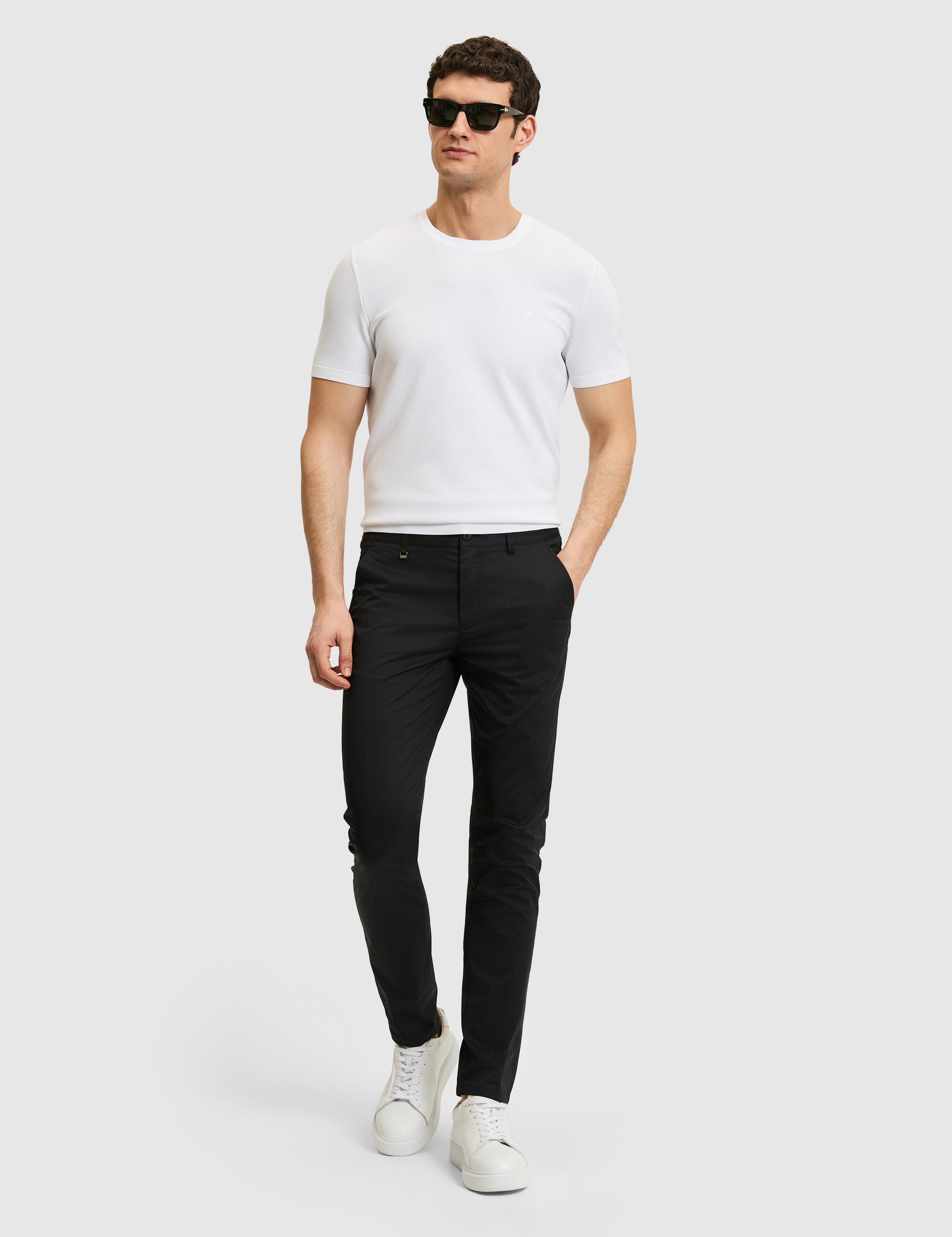 Siyah Slim Fit Pamuk Karışımlı Beli Lastikli Kanvas Pantolon - 50321098073