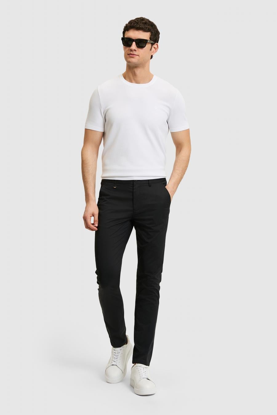 Siyah Slim Fit Pamuk Karışımlı Beli Lastikli Kanvas Pantolon - 50321098073