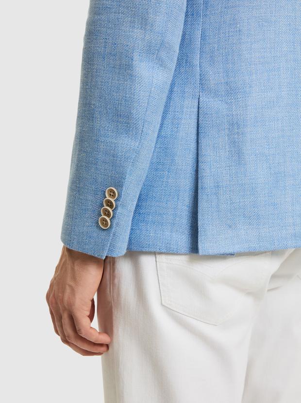 Mavi Slim Fit Yün Keten Karışımlı Mikro Desen Mono Yaka Ceket