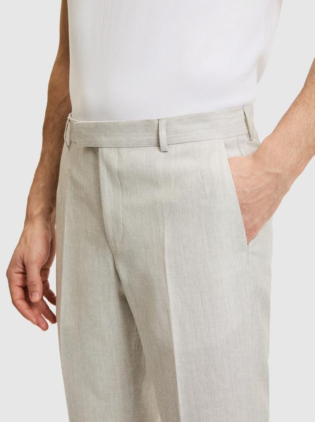 Açık Gri Slim Fit Yün Keten Karışımlı Mikro Desen Mono Yaka Takım Elbise