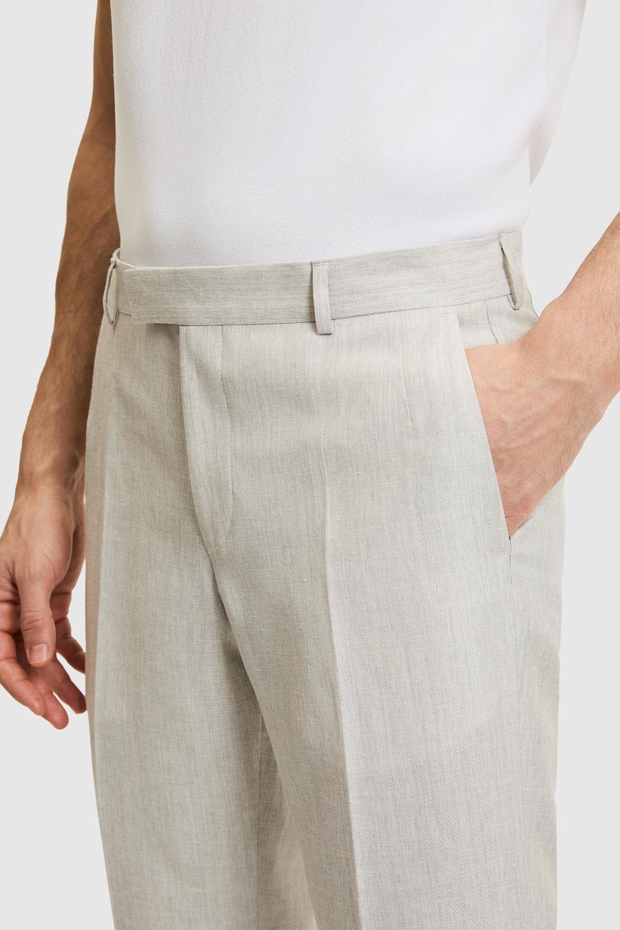 Açık Gri Slim Fit Yün Keten Karışımlı Mikro Desen Mono Yaka Takım Elbise - 50319141017