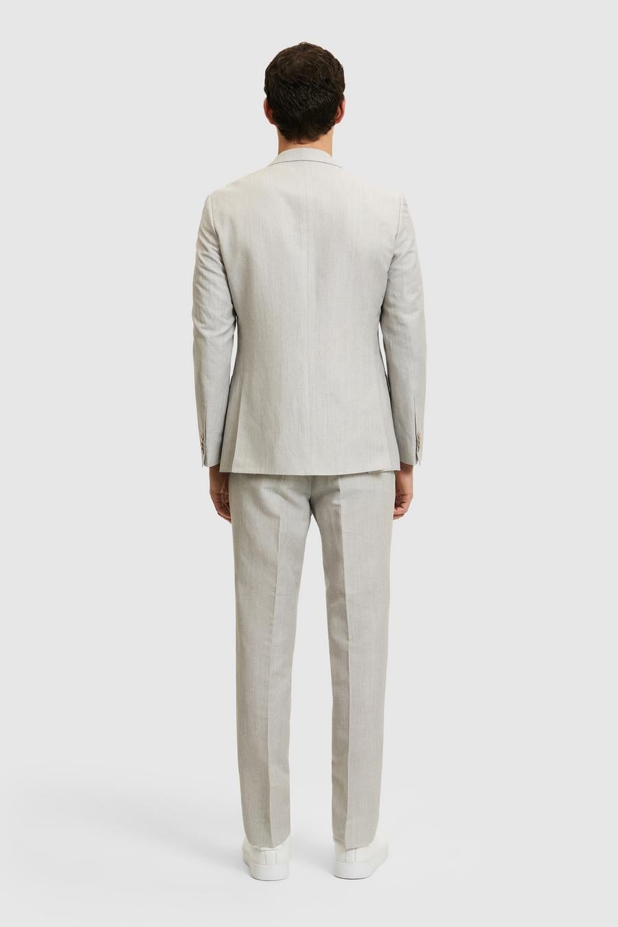Açık Gri Slim Fit Yün Keten Karışımlı Mikro Desen Mono Yaka Takım Elbise - 50319141017