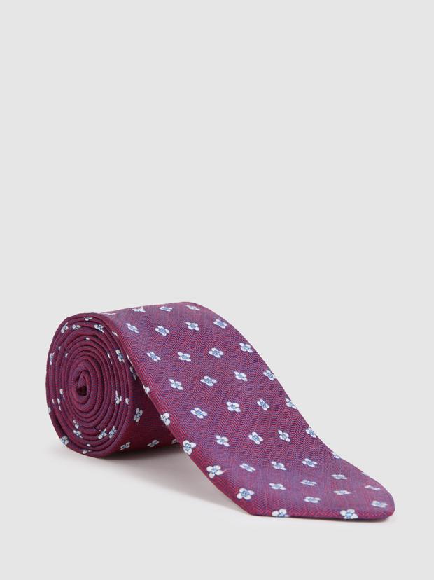 Bordo %100 İpek Desenli Kravat