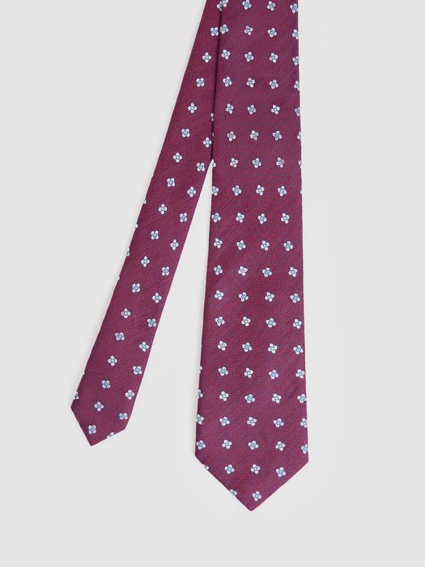 Bordo %100 İpek Desenli Kravat