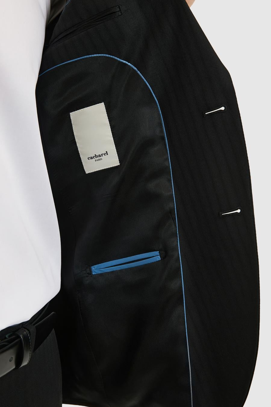 Siyah Slim Fit Yün Karışımlı Çizgili Takım Elbise - 50319545041