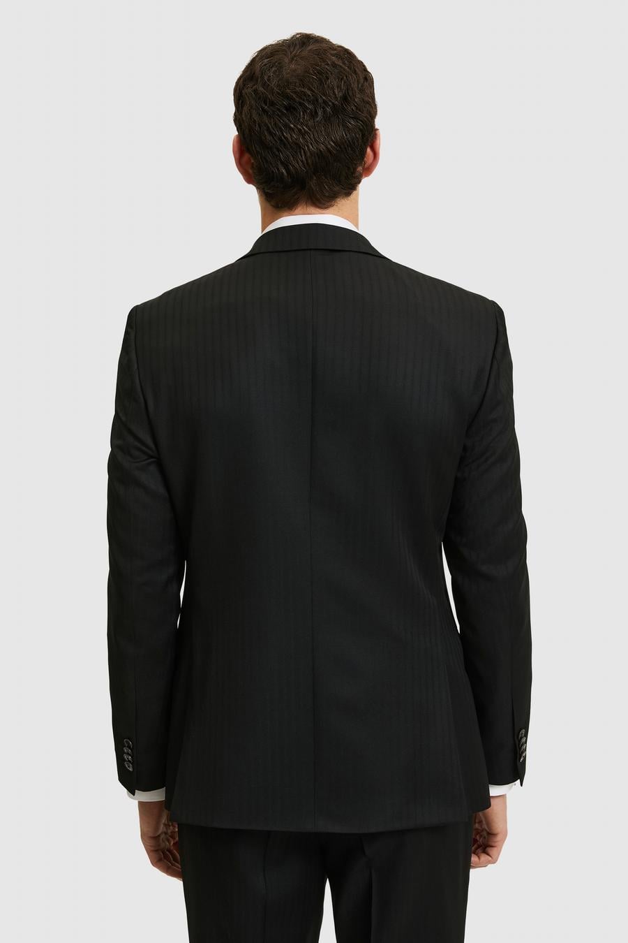 Siyah Slim Fit Yün Karışımlı Çizgili Takım Elbise - 50319545041