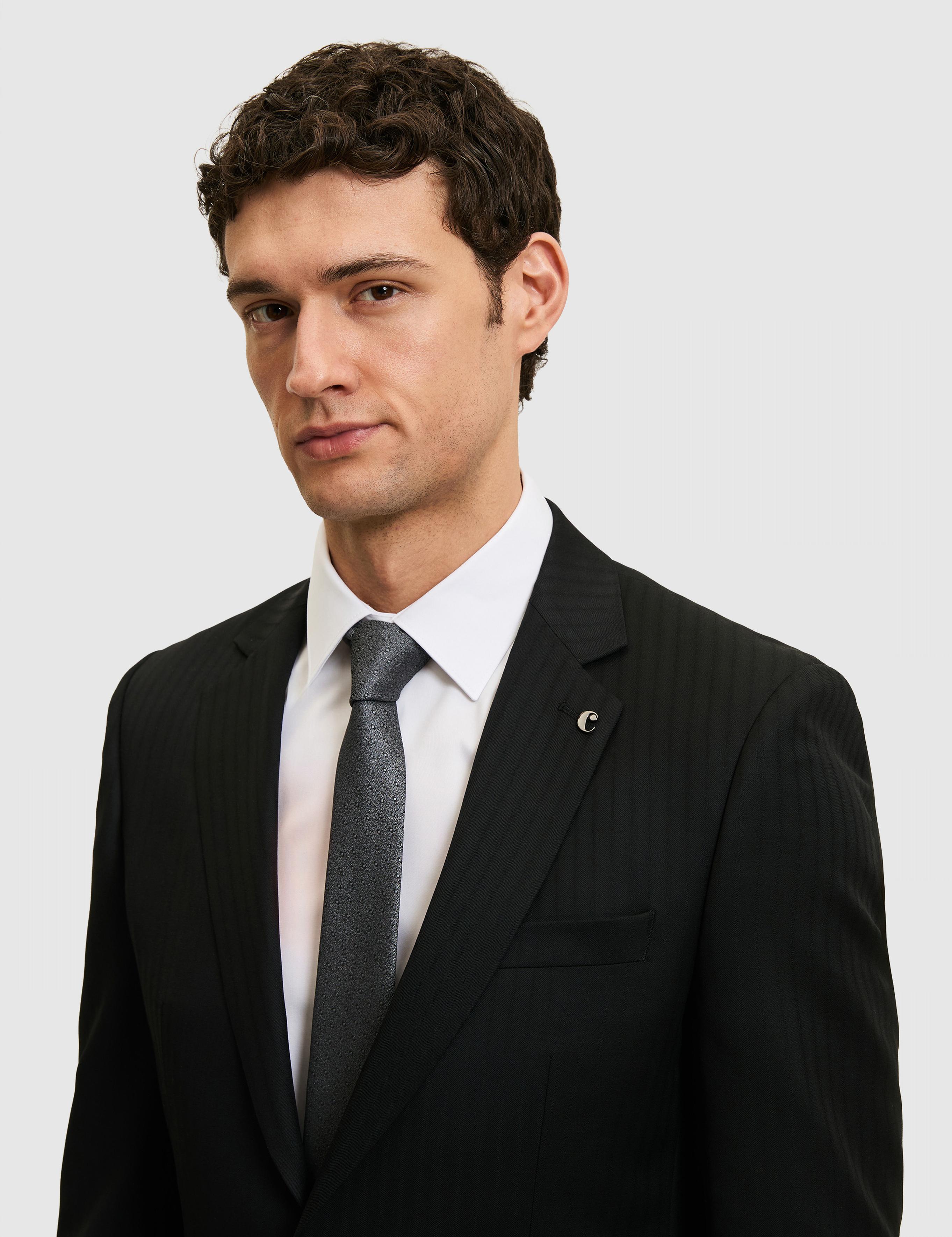 Siyah Slim Fit Yün Karışımlı Çizgili Takım Elbise - 50319545041