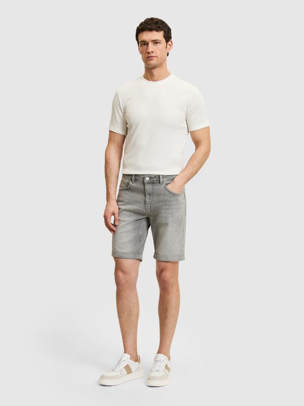 Gri Regular Fit Jean Bermuda Şort