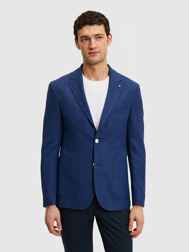 Mavi Slim Fit Keten Karışımlı Ceket