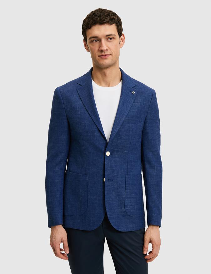 Mavi Slim Fit Keten Karışımlı Ceket