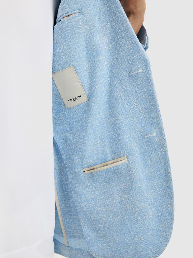 Açık Mavi Slim Fit Yün İpek Karışımlı Ceket