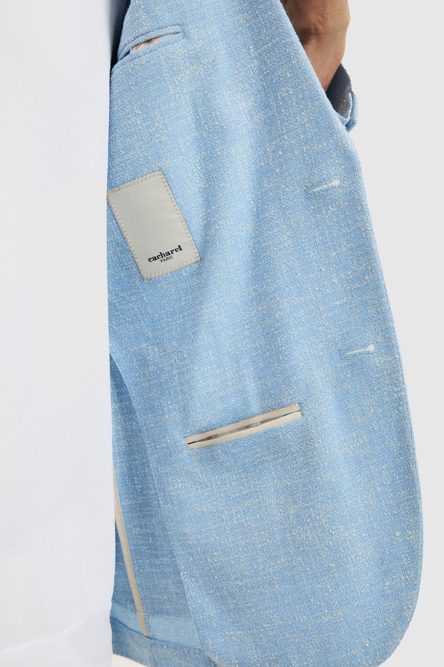 Açık Mavi Slim Fit Yün İpek Karışımlı Ceket - 50284564089