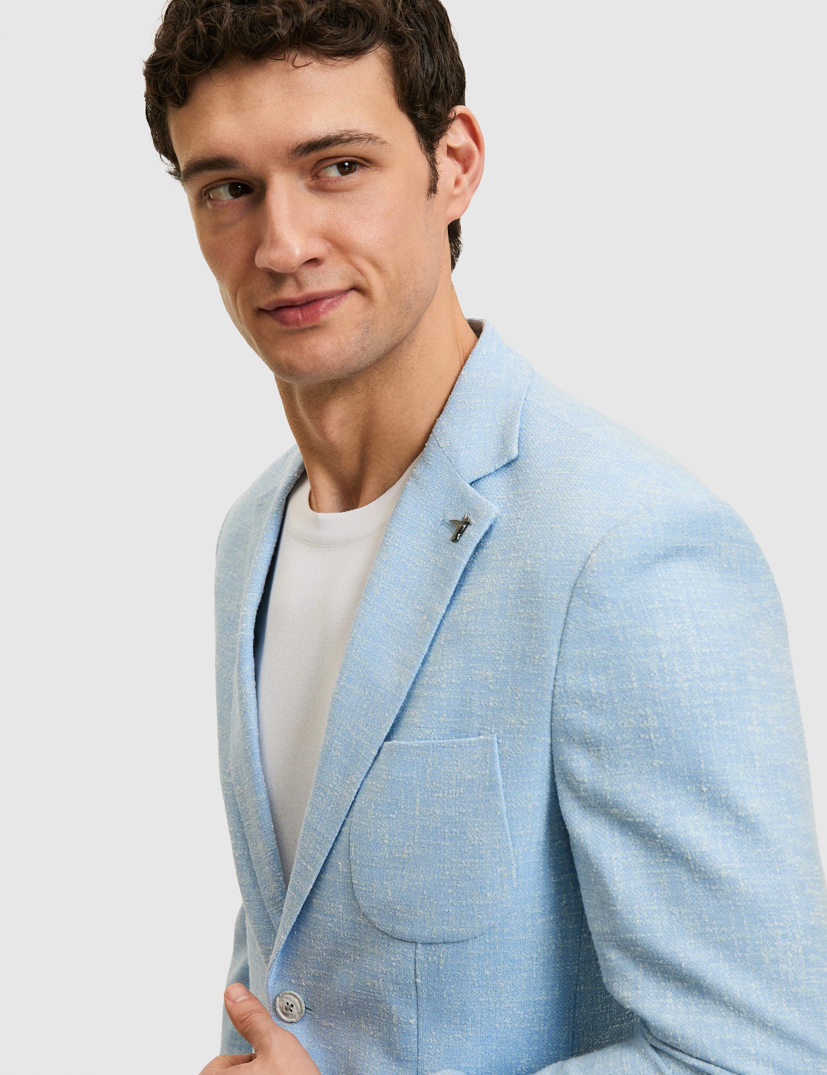 Açık Mavi Slim Fit Yün İpek Karışımlı Ceket - 50284564089