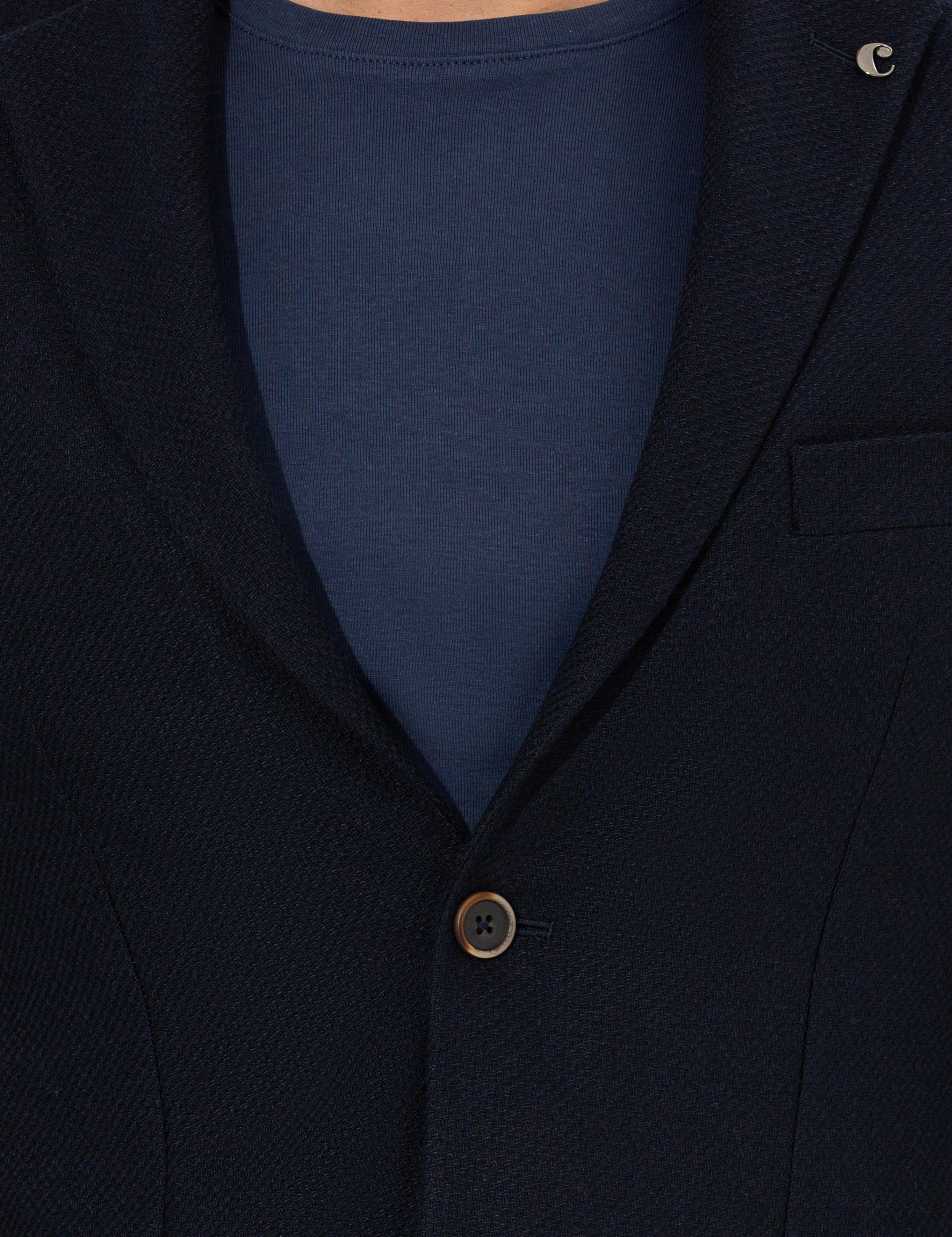 Lacivert Slim Fit Yün Karışımlı Mikro Desenli Ceket - 50260594272