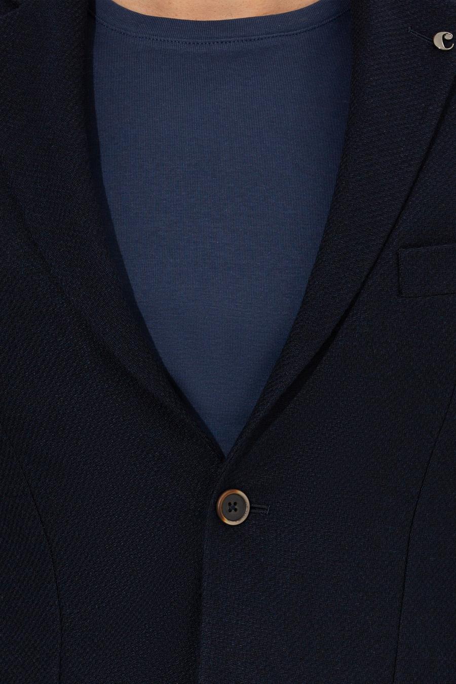 Lacivert Slim Fit Yün Karışımlı Mikro Desenli Ceket - 50260594272