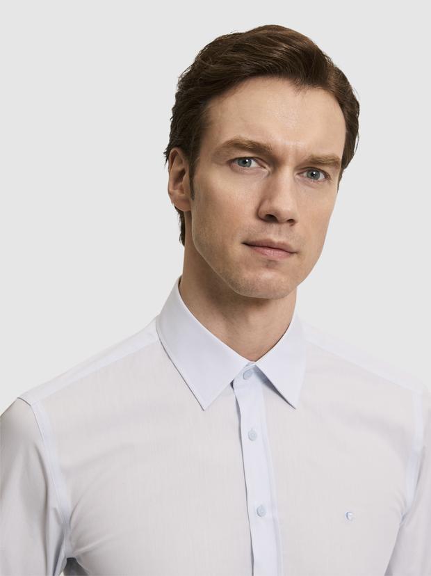 Açık Mavi Slim Fit Pamuk Klasik Gömlek