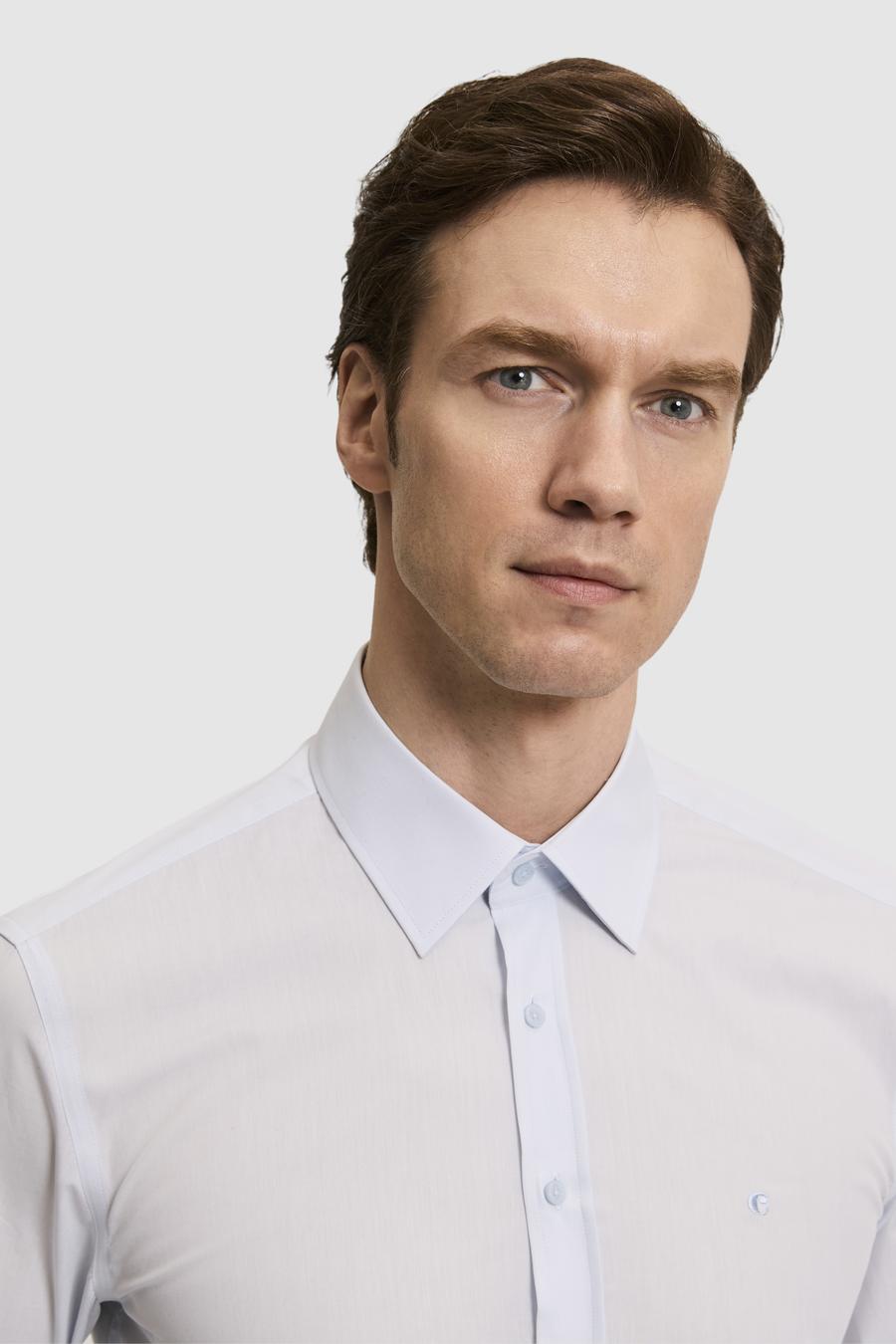 Açık Mavi Slim Fit Pamuk Klasik Gömlek - 50294746024