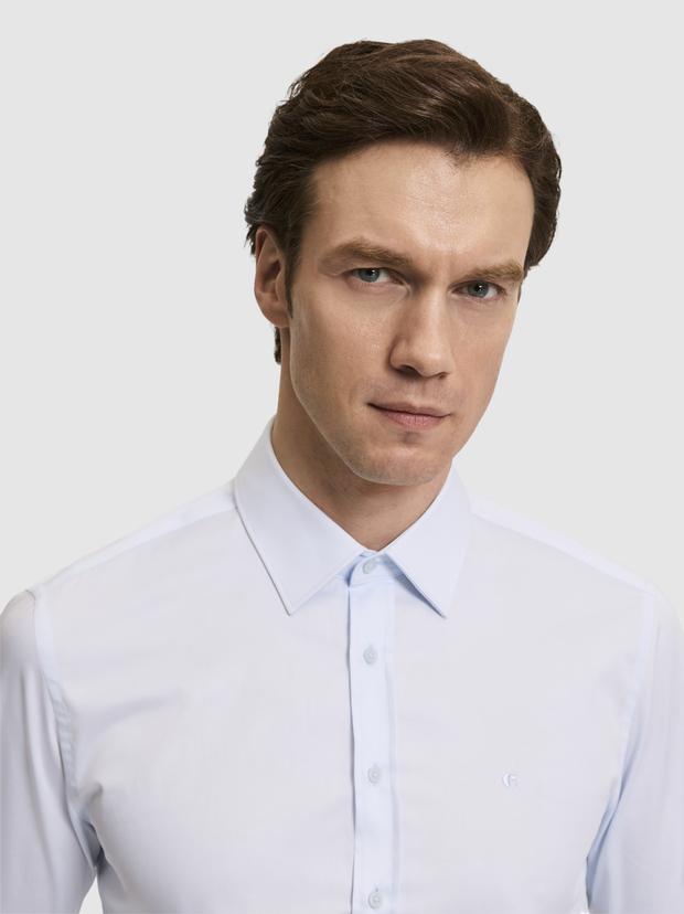 Açık Mavi Slim Fit Pamuk Klasik Gömlek