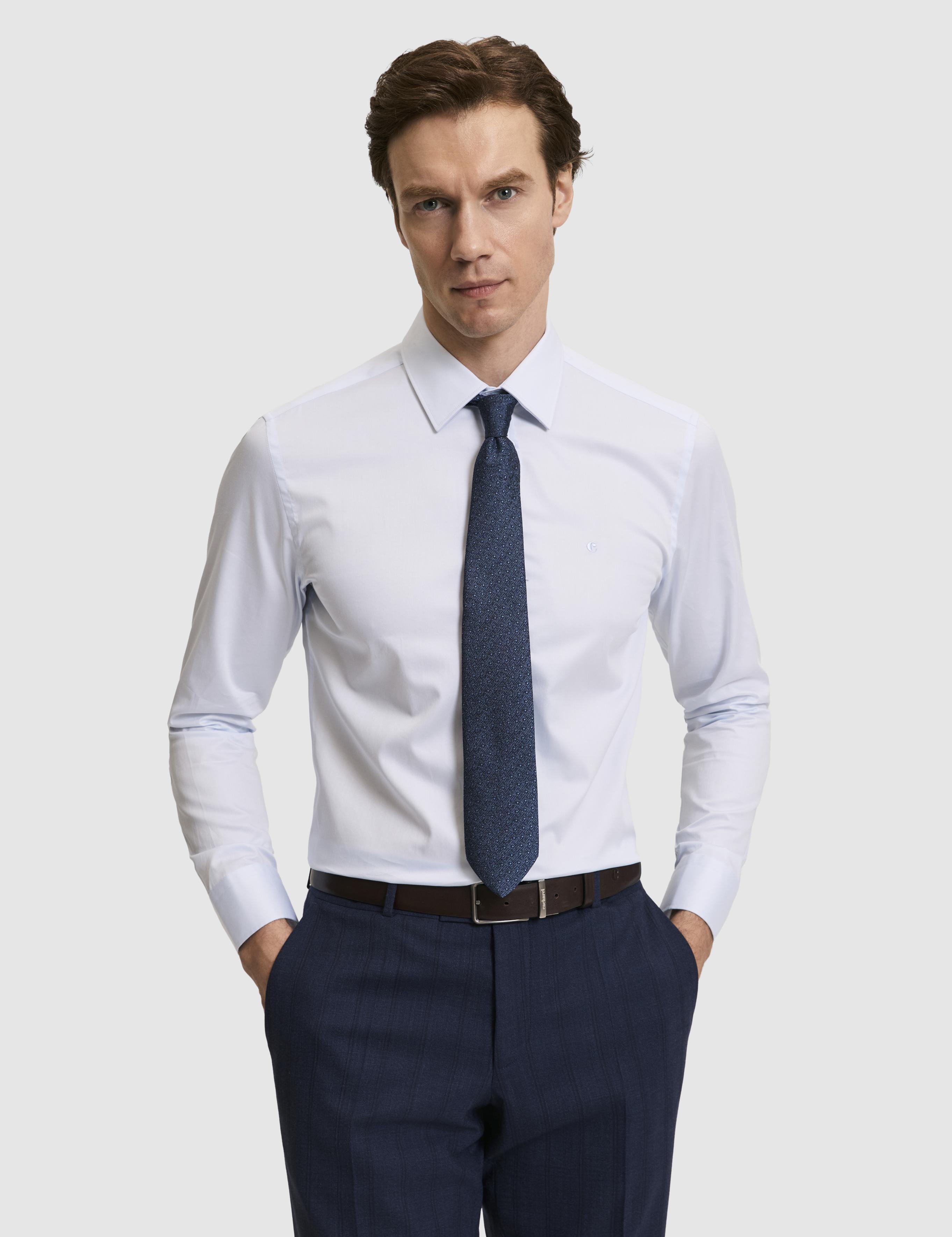 Açık Mavi Slim Fit Pamuk Klasik Gömlek - 50285570025