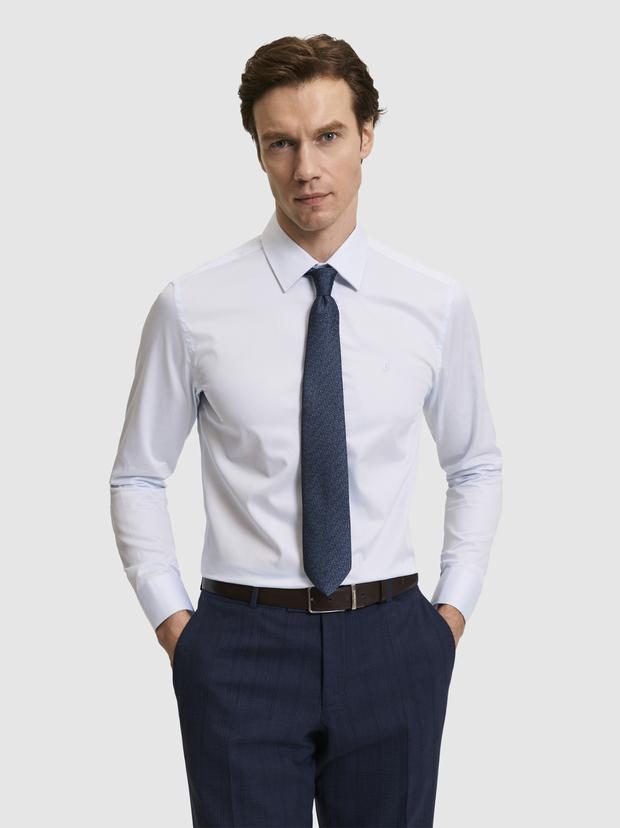 Açık Mavi Slim Fit Pamuk Klasik Gömlek