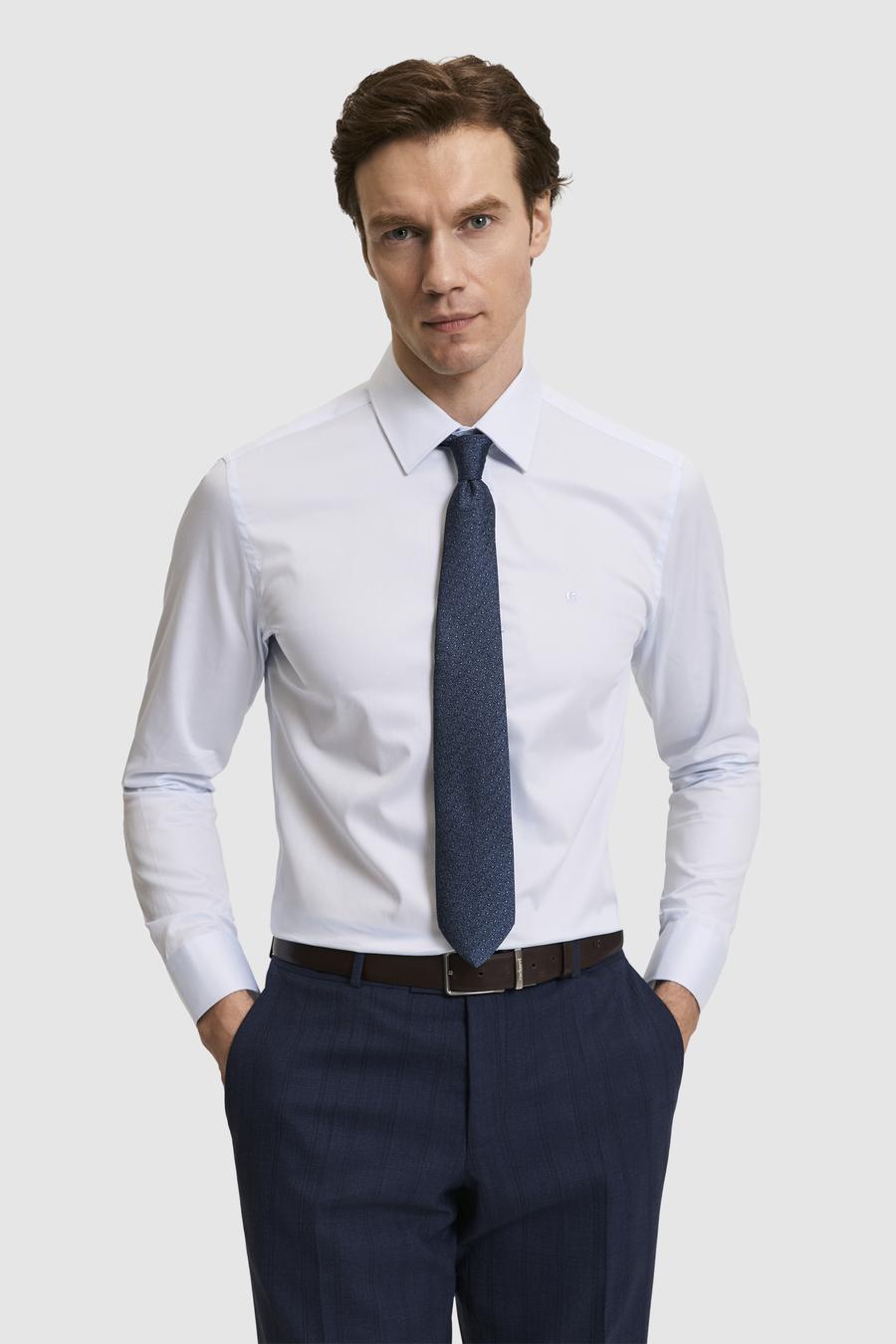 Açık Mavi Slim Fit Pamuk Klasik Gömlek - 50285570025