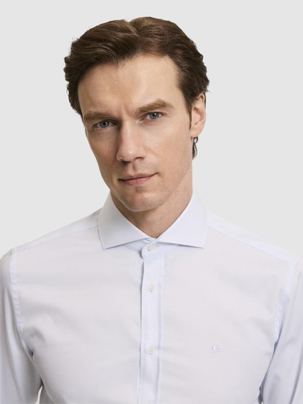 Açık Mavi Slim Fit Pamuk Klasik Gömlek