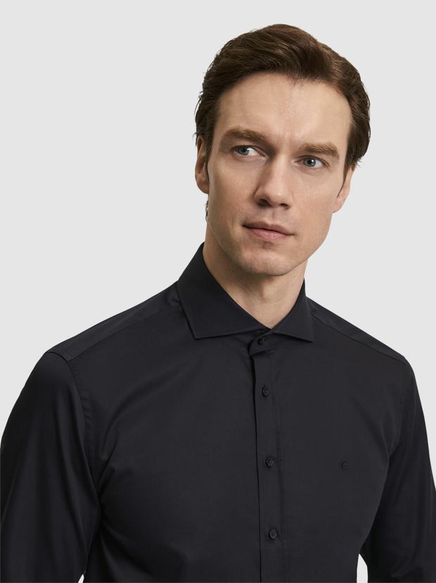 Siyah Slim Fit Pamuk Klasik Gömlek