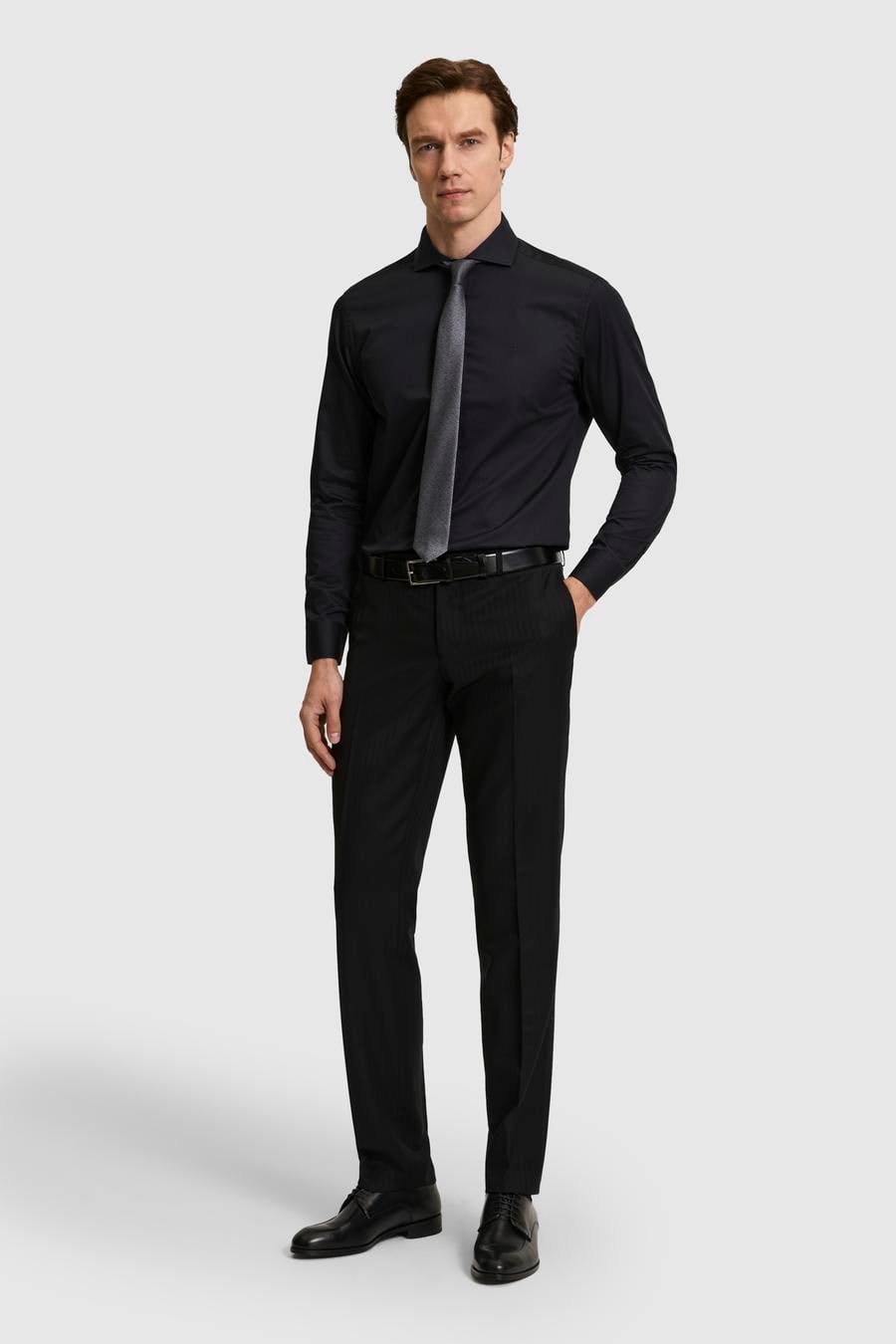 Siyah Slim Fit Pamuk Klasik Gömlek - 50287784060