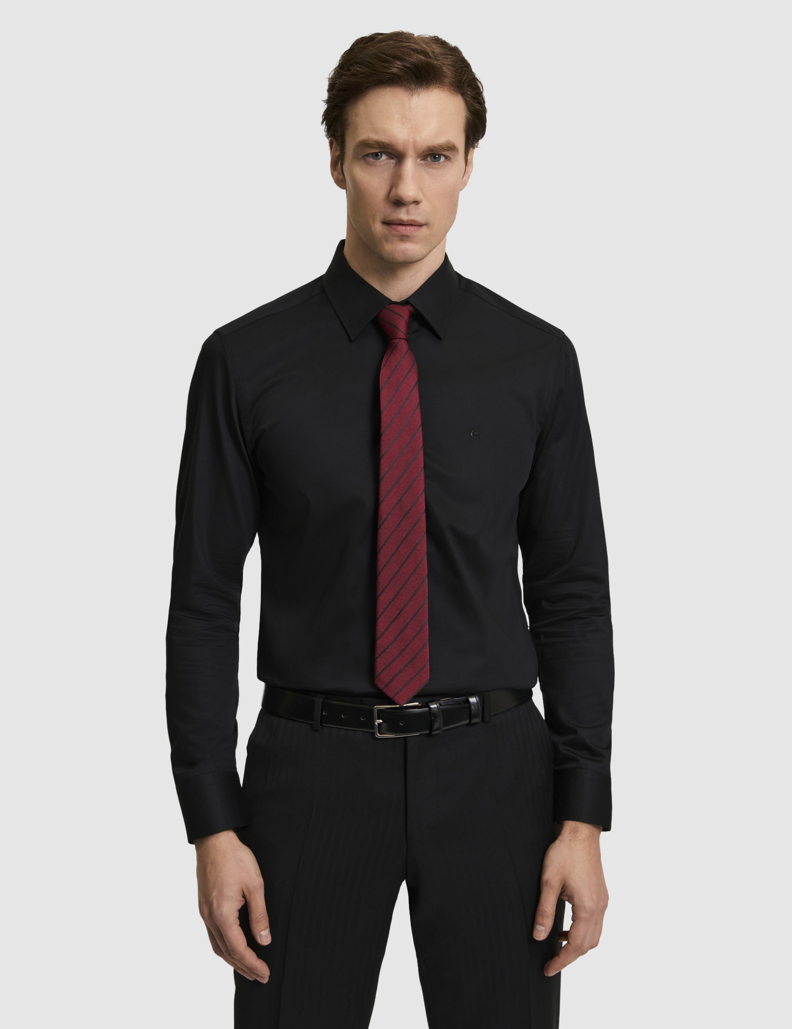 Siyah Slim Fit Pamuklu Klasik Gömlek - 50311551042