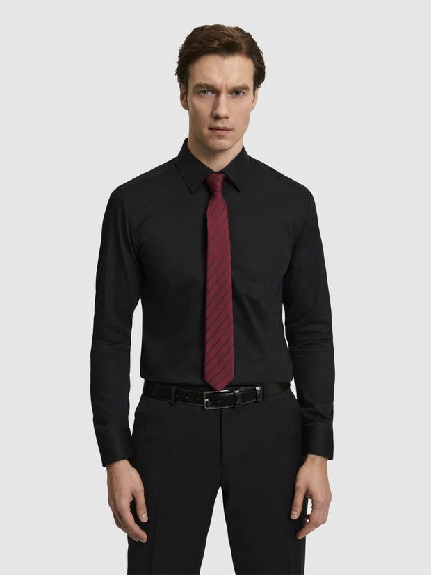 Siyah Slim Fit Pamuklu Klasik Gömlek