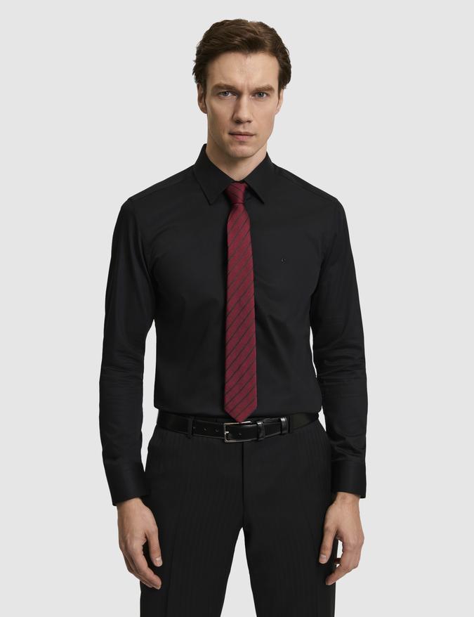 Siyah Slim Fit Pamuklu Klasik Gömlek